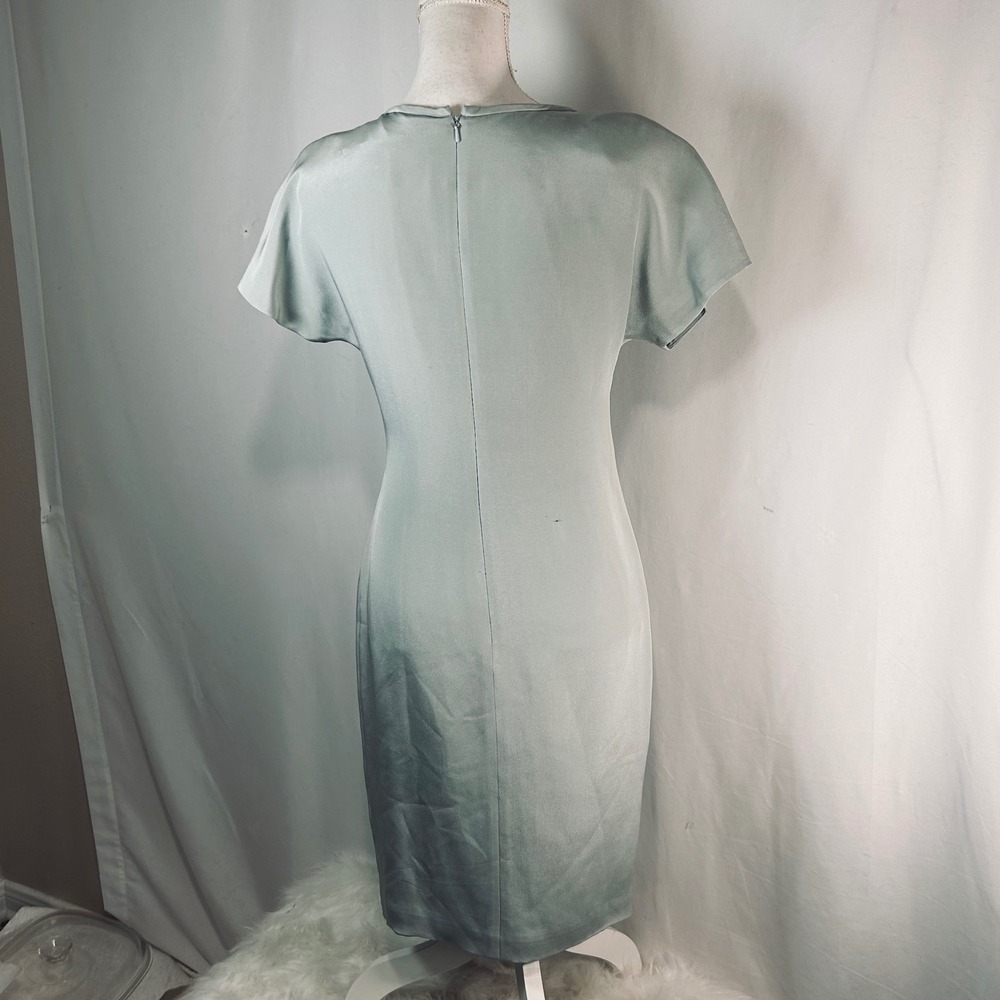 Linda Allard Ellen Tracy Silk Sheath Dress Sage Green Side Drape Size 2 - Picture 6 of 9